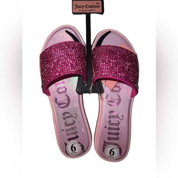 ‼️SOLD‼️ Juicy Couture Women’s Sz 6 Pink Rhinestone Bling Slides Slip-On Sandals - Picture 9 of 9